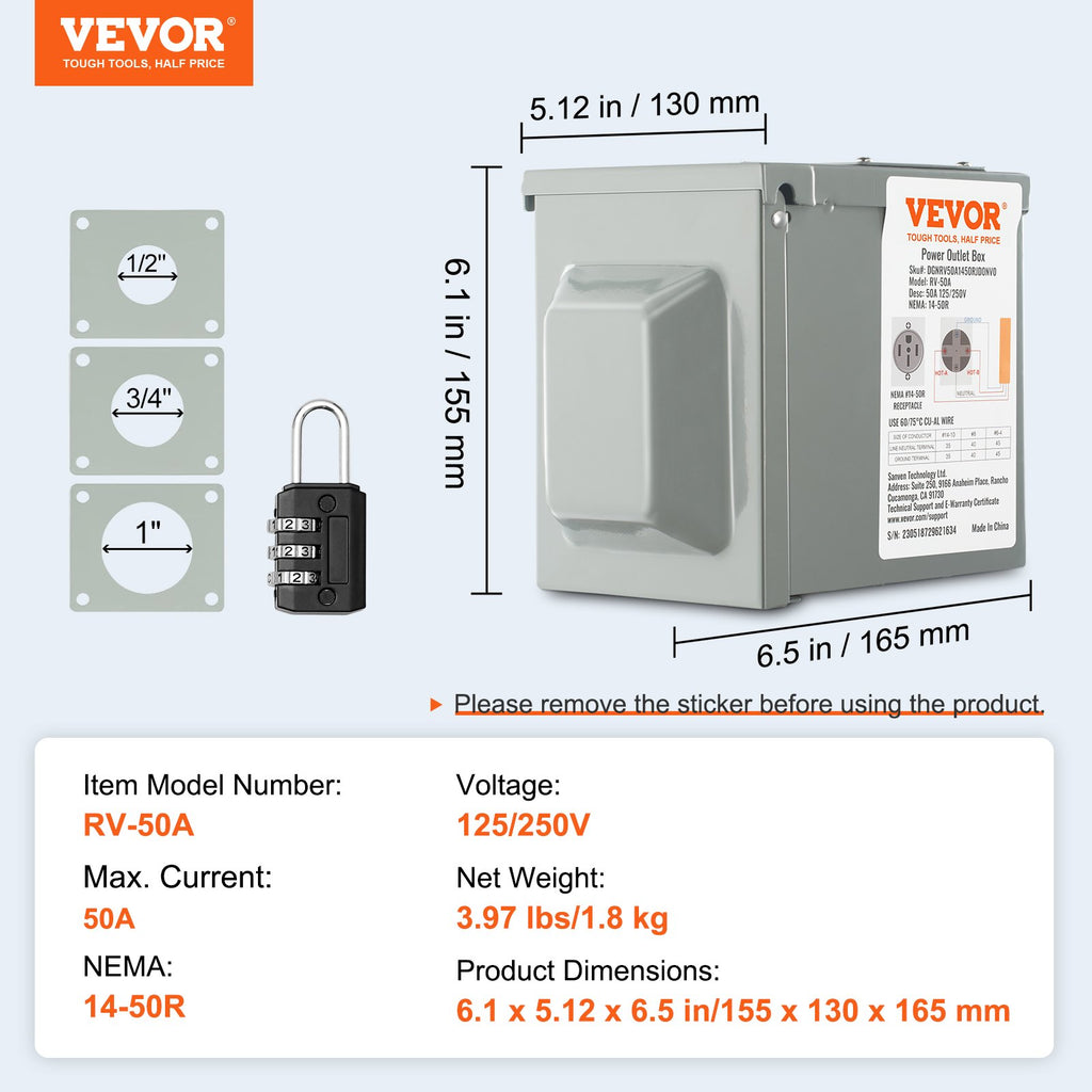 Boîte de sortie de puissance VEVOR 50 Amp RV