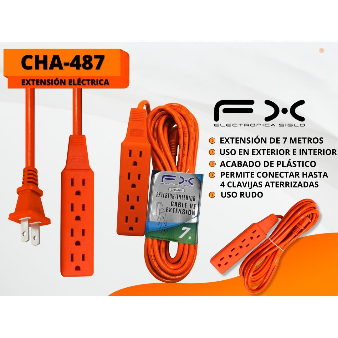 Corde d'extension de bande d'alimentation 7,4m Outlets à la terre Intérieur / extérieur Usage maison Orange Plastique Ho