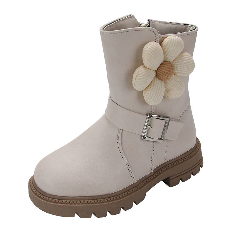British Style Soft Bottom Western Style Fleurs Bottes en cuir de filles