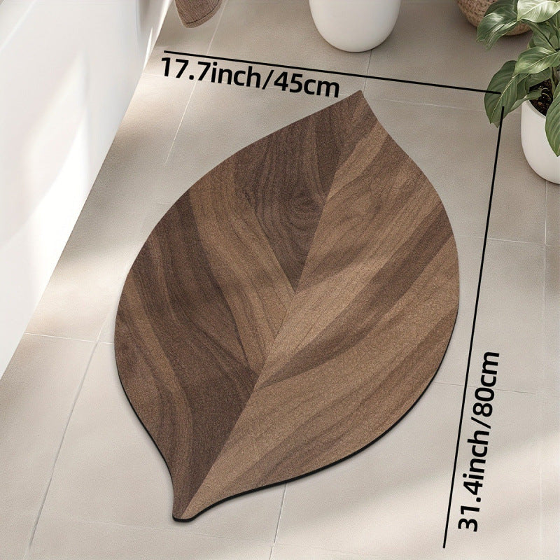 Tapis de sol absorbant de salle de bains à grain de bois à motifs de feuilles