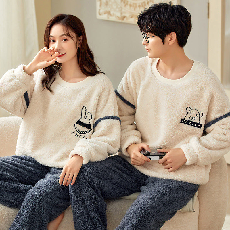 Pyjamas de velours de ménage de couple de polaire de corail