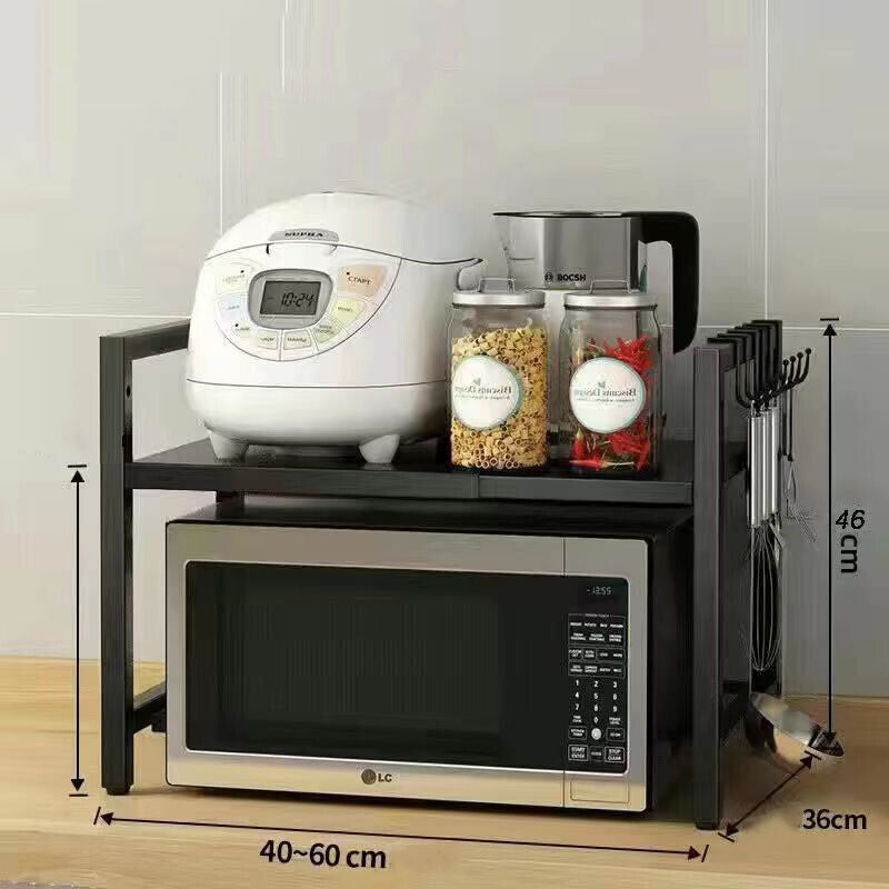 Black monocouche double bar avec 6 crochets et rack de rangement de cuisine extensible