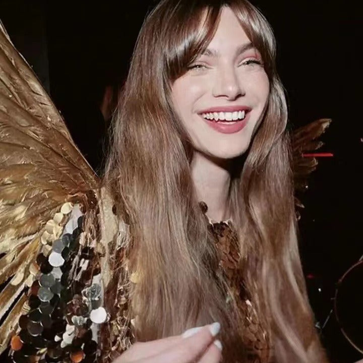 Douce et épicée manches longues femmes Col rond Sexy Grande robe de soirée à paillettes