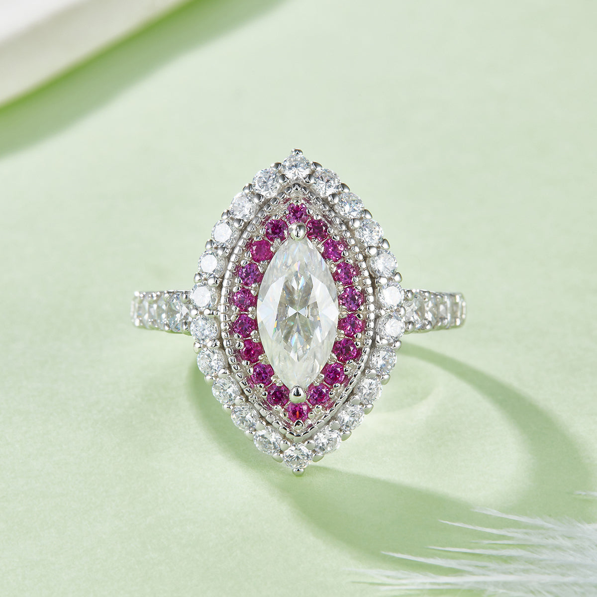 S925 Anneau en argent sterling Marquise Moissanite