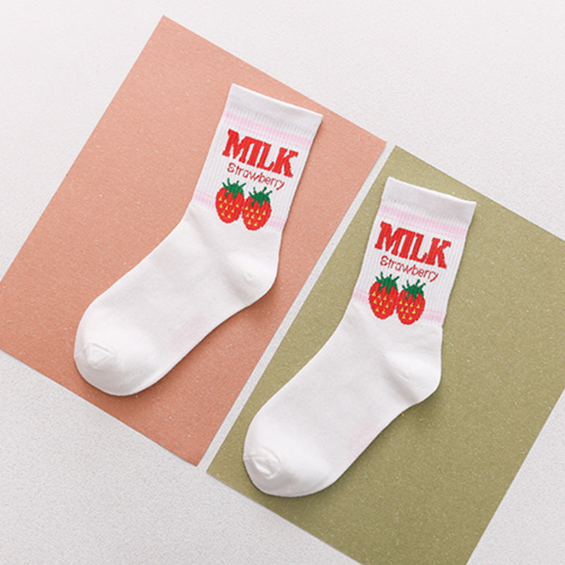 Fraises Chaussettes en lait de bananes Femmes Longueur mi-calf