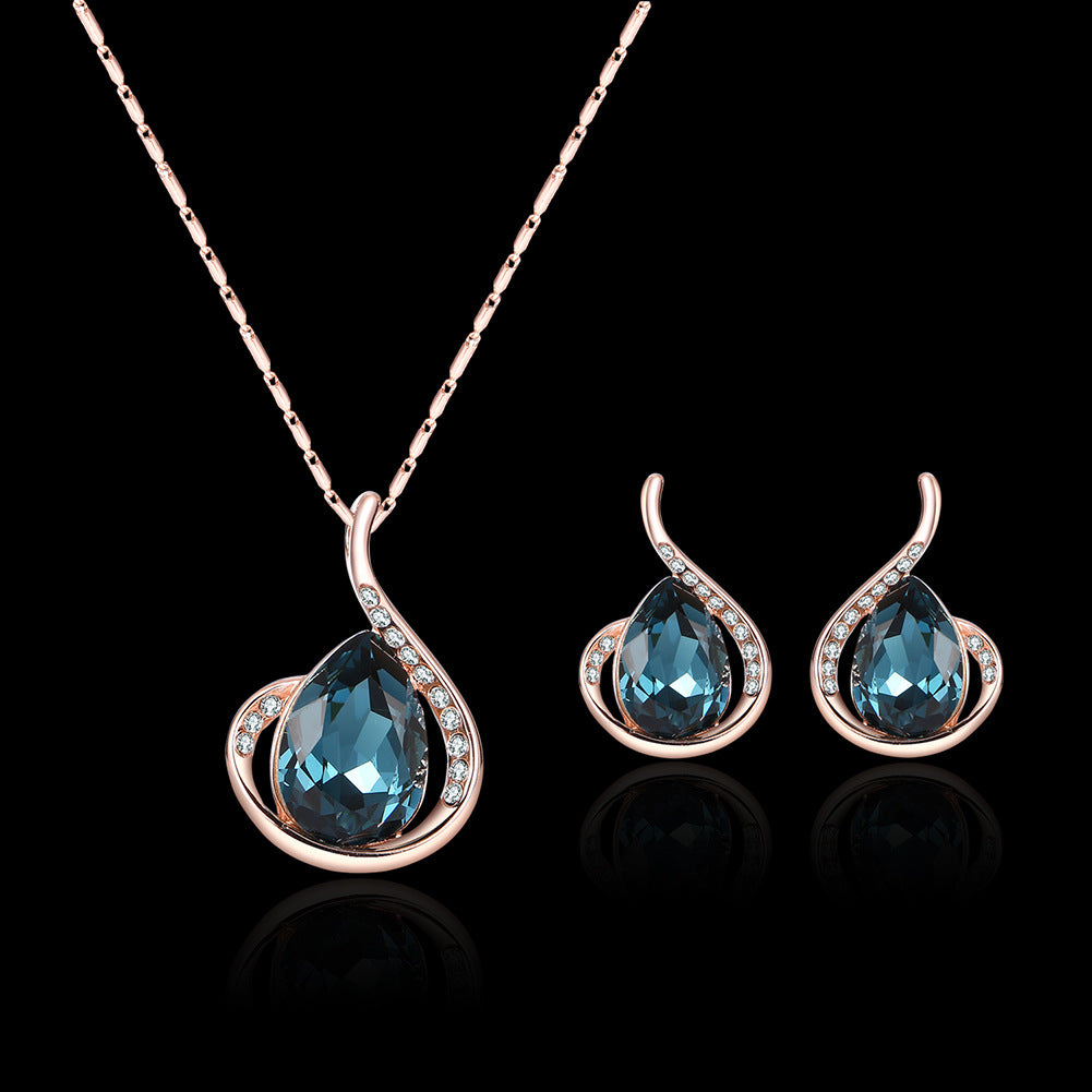 Collier en cristal diamant et boucles d'oreilles Ensemble de bijoux de mariage en deux parties