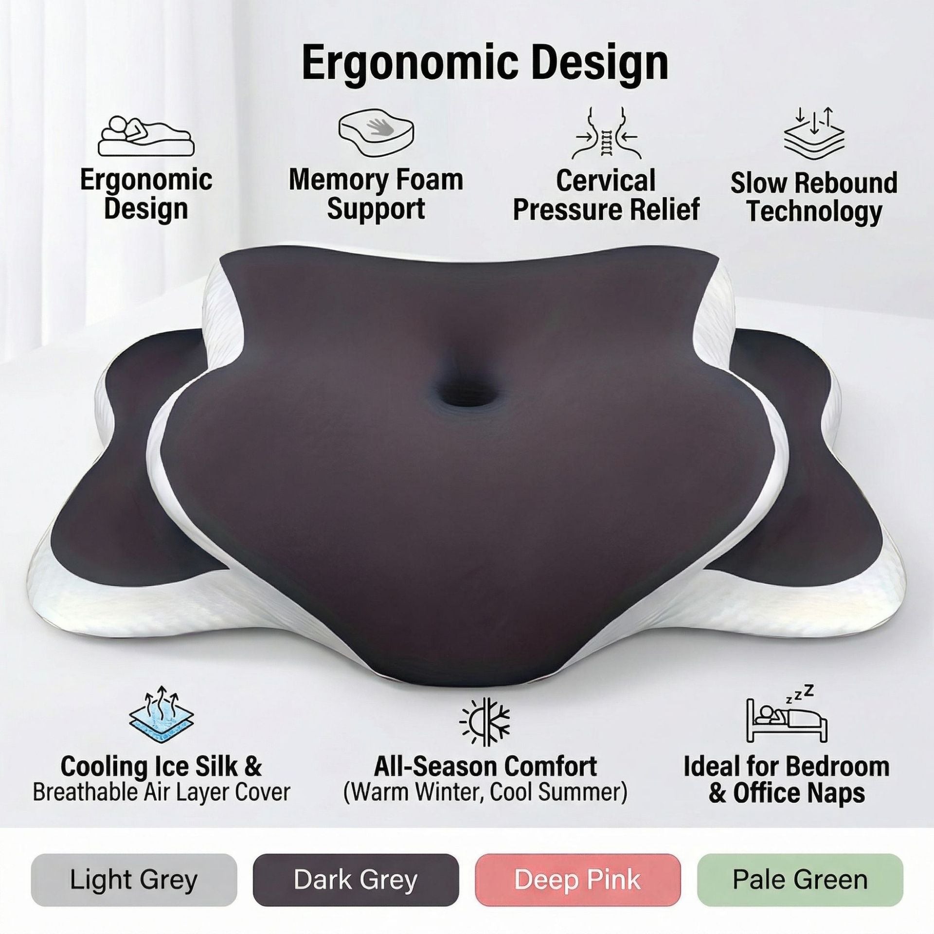 Mémoire ergonomique Mousse Collier Support Oreiller en soie glacée