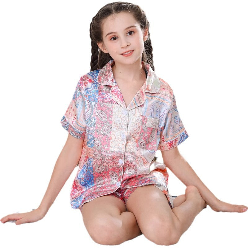 Pyjama de filles Pyjama mince de glace en soie pour enfants Short à manches courtes été