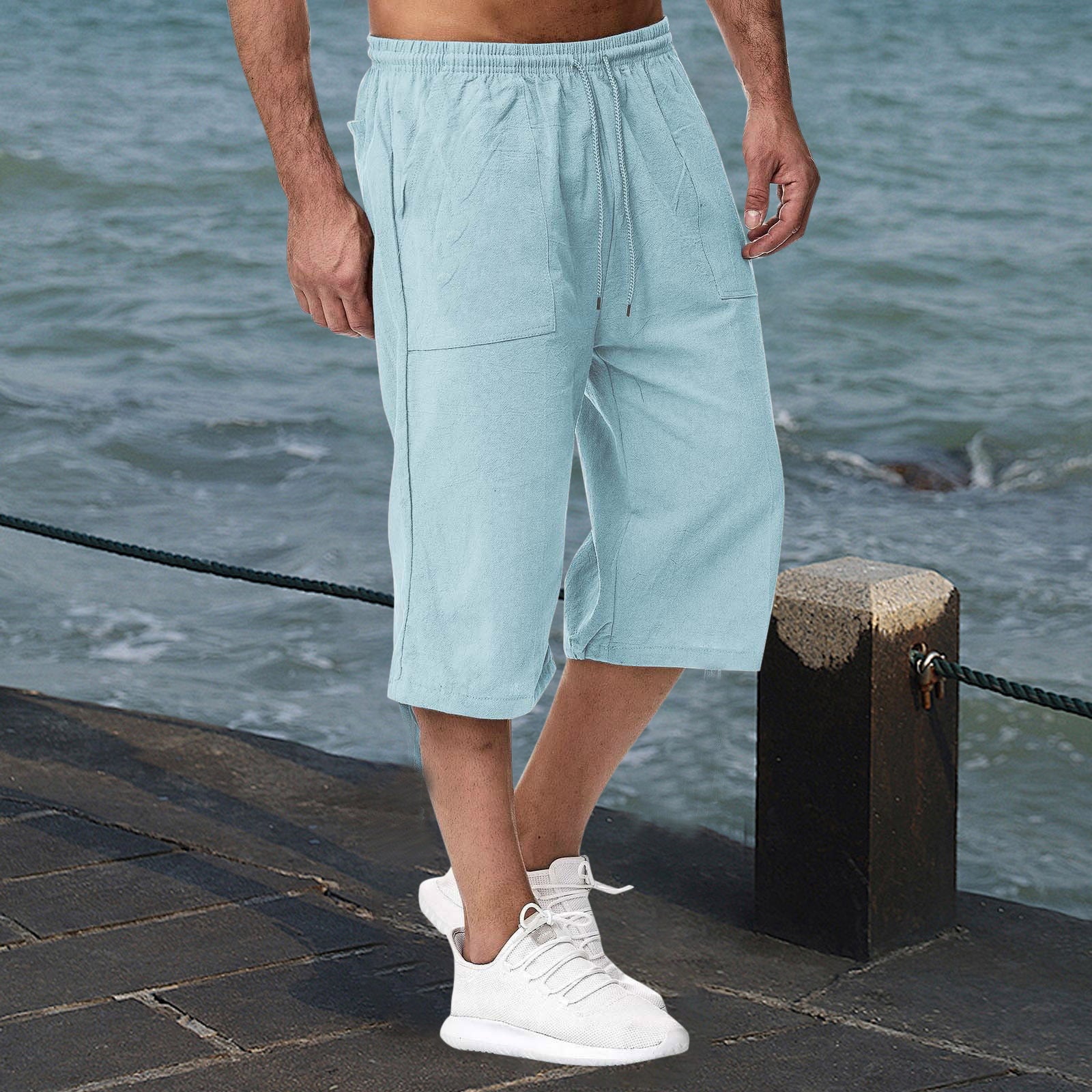 Amazon Europe and America Men's Casual Cotton-Line Sports Pantalons Été Cotton-Line Cropp