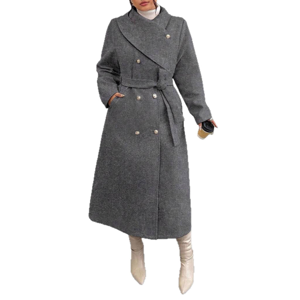 Manteau de laine à deux seins avec un collier asymétrique