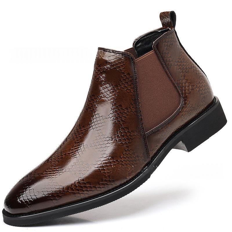 Bottes en cuir pointu de style britannique pour hommes