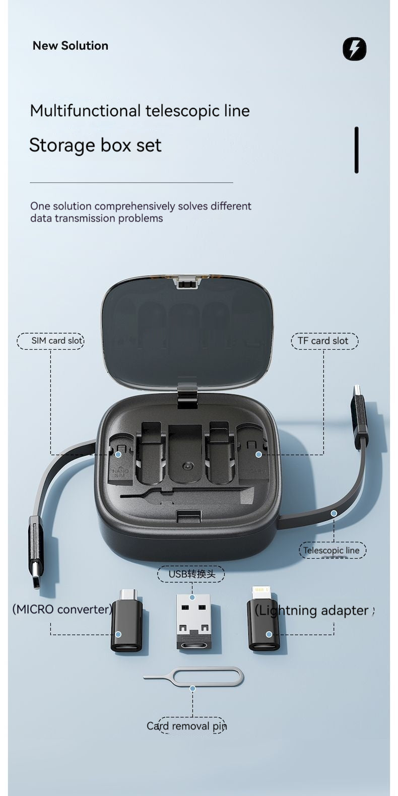 Data Cable Flexible Wire Storage 60W charge rapide Multi-fonction Mobile Téléphone Charger In