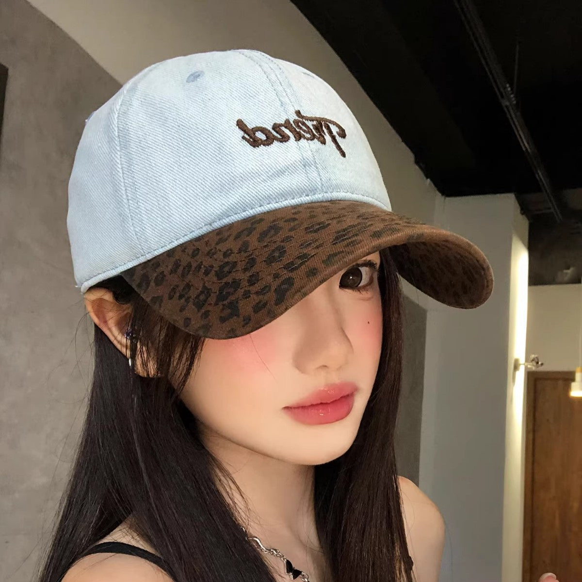 Femmes American-style Leopard Leopard-print Leopard-print Denim Baseball Cap