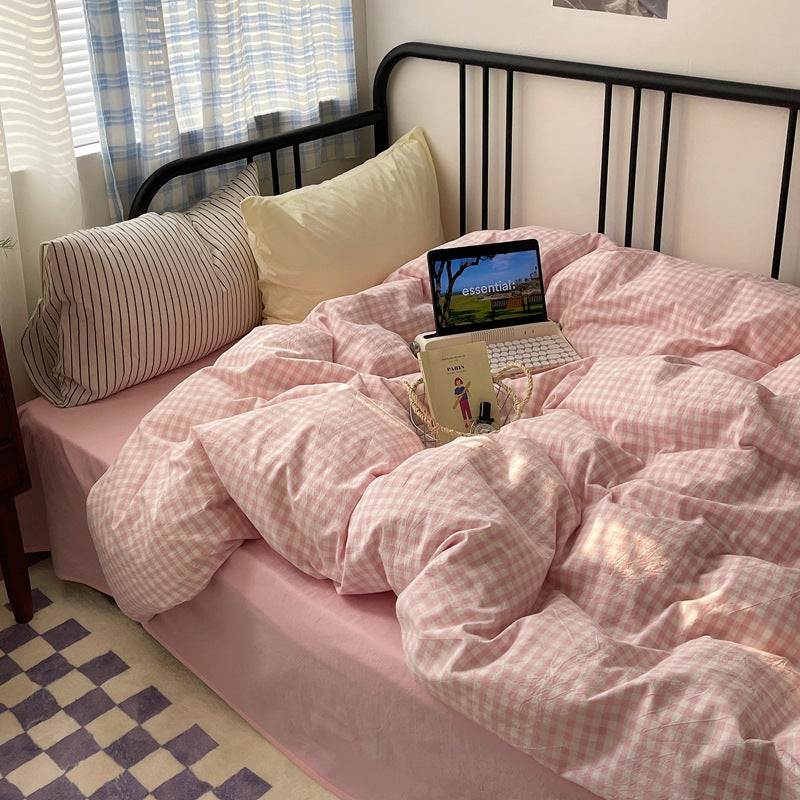 Feuille de lit en coton et couverture de couette Ensemble de quatre pièces