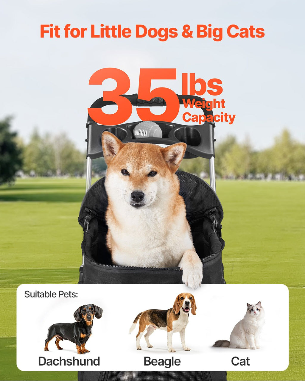 Poussette pour animaux de compagnie pliable 4 roues Poussette pour chiens Détaché jusqu'à 35 livres