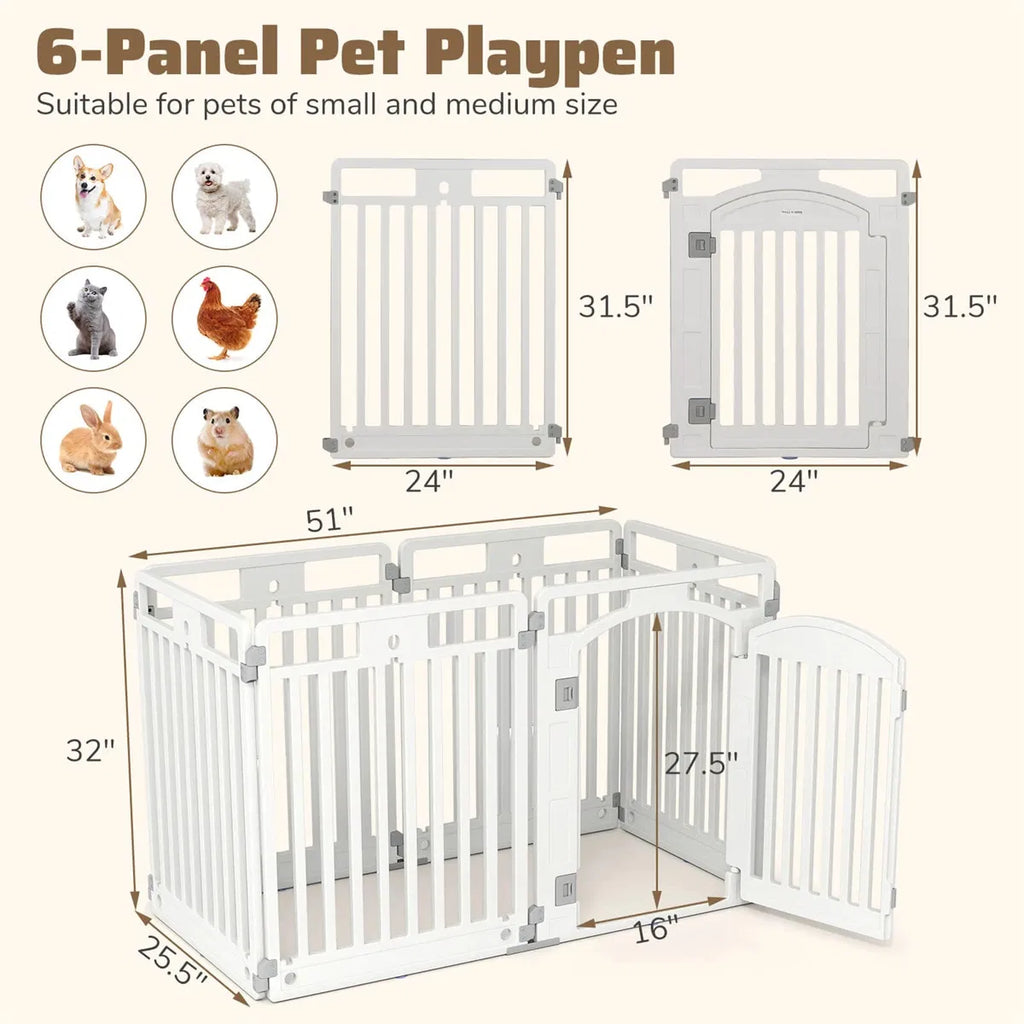 6-Panel HDPE chien Playpen - Convertible Design (Playpen/Fence)