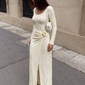 Minimaliste Solide-cou carré tricoté Robe en écharpe