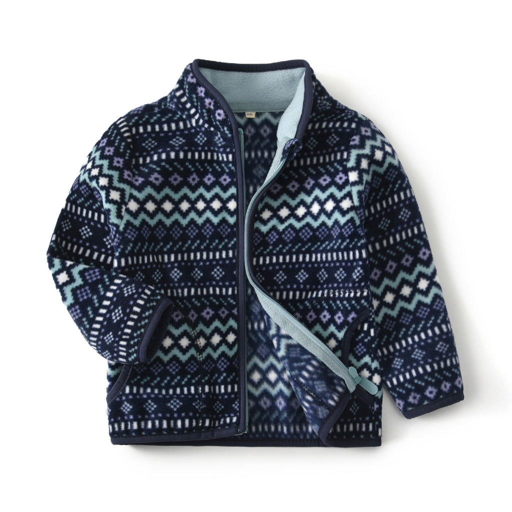 Veste polaire bébé bleu marine rayé long manche long collier