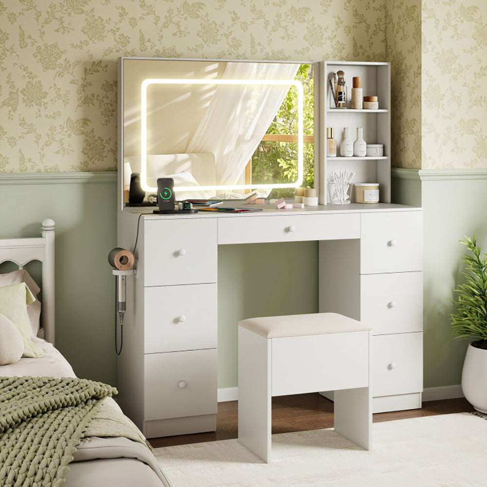 Bureau Vanity avec miroir et lumières Maquillage Table Vanity Table et tabouret