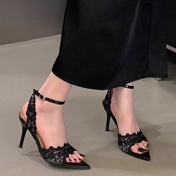 Femmes Romantique de mariée Florale scallopée Dentelle Stiletto Sandales