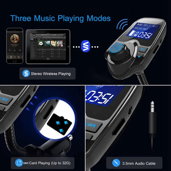 Voiture sans fil FM Transmetteur rapide USB Charge mains libres Call Car MP3 Player Entrée AUX