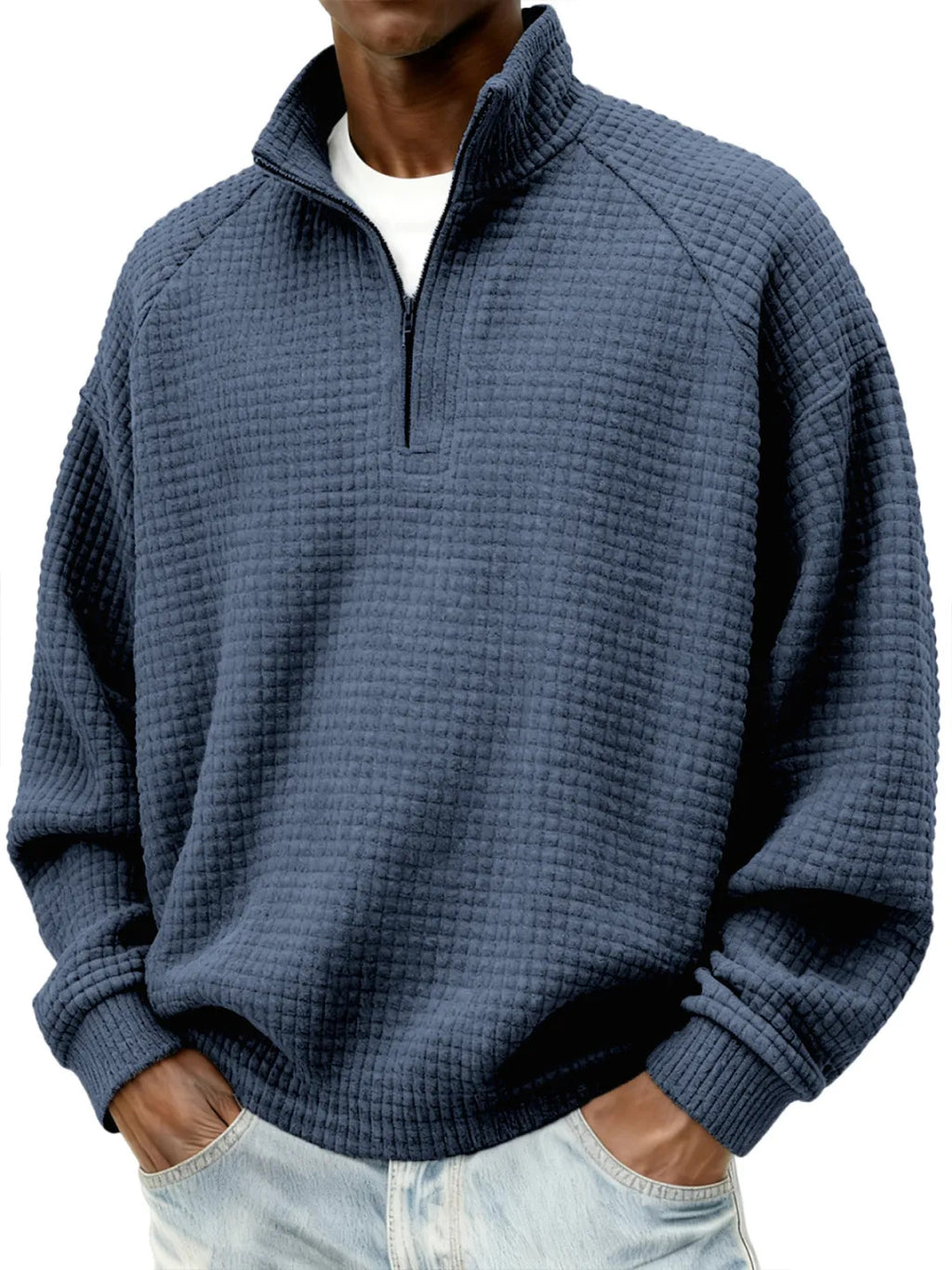 Rétro zippé petit chèque Casual Stand-collar Hommes manches longues