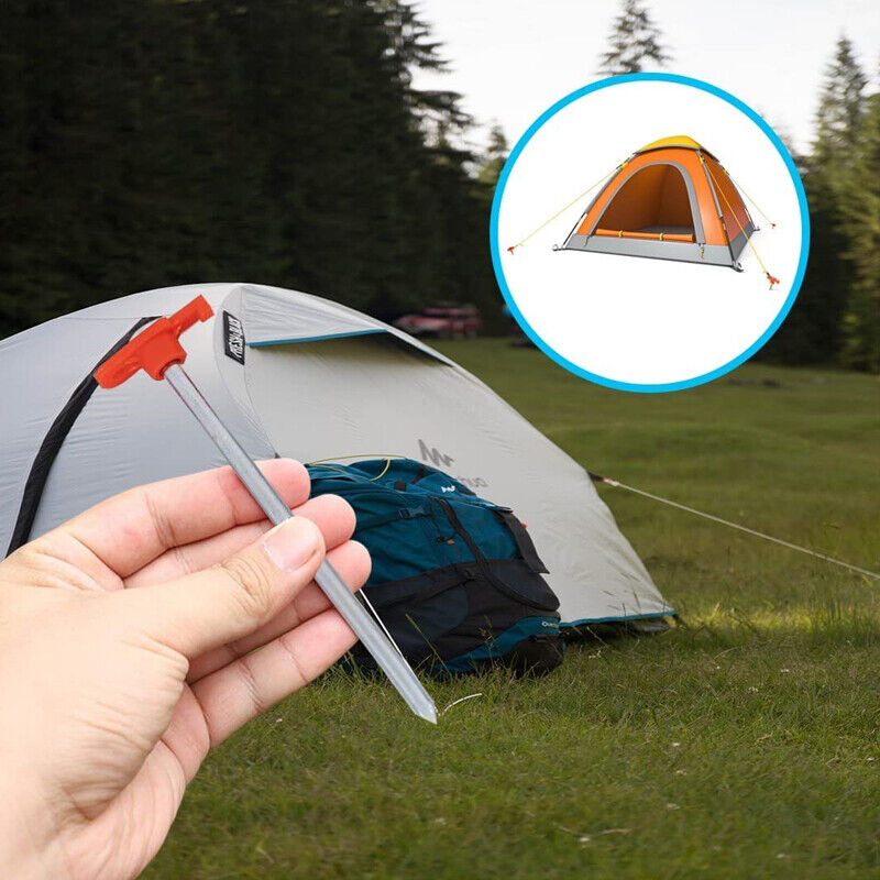 10Pcs Heavy Duty Galvanized Steel Tent Metal Pegs Ground Sheet Anchor HS