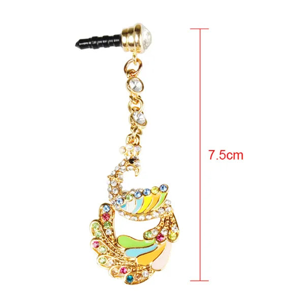 Pendentif en cristal coloré diamant Phoenix bouchon de poussière pour téléphone cellulaire 3.5mm Jack