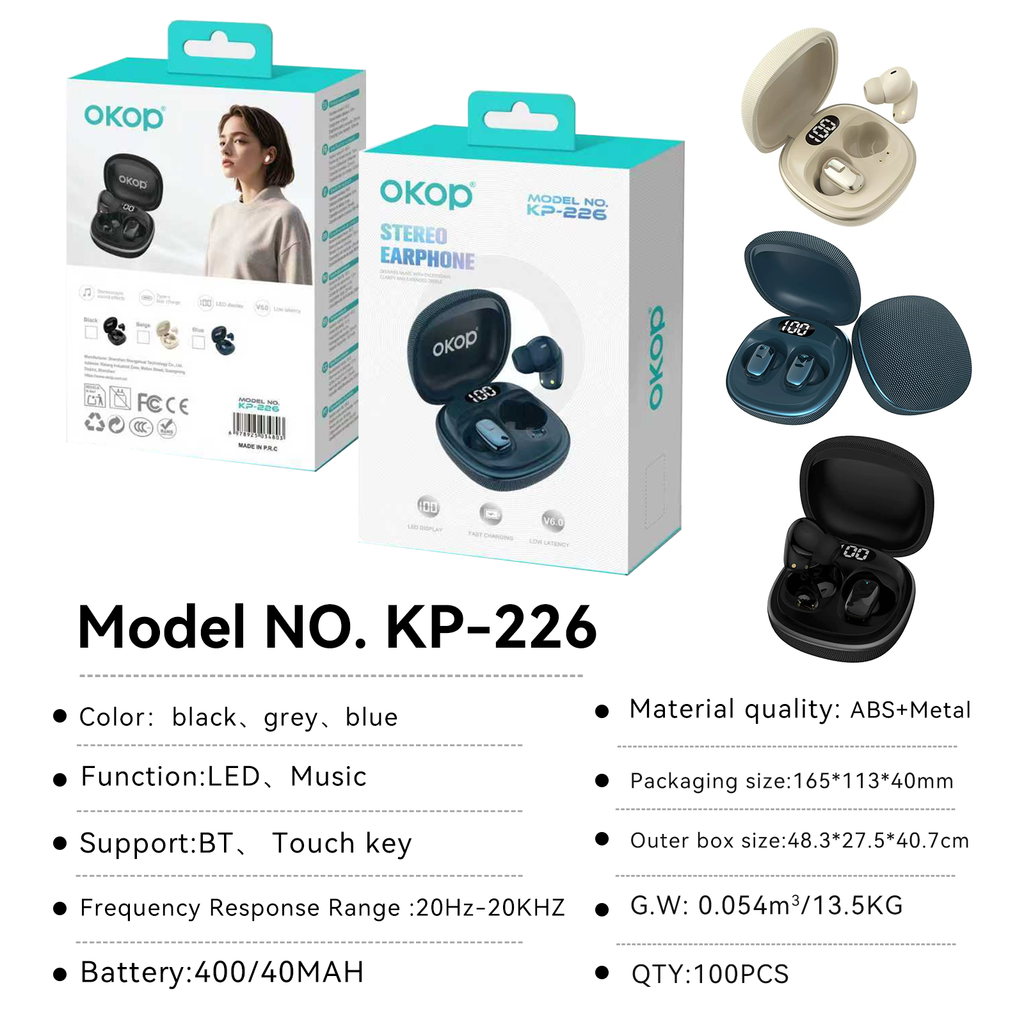KP-226 Ecouteurs Bluetooth les plus vendus Mini conception d'oreille avec piles numériques