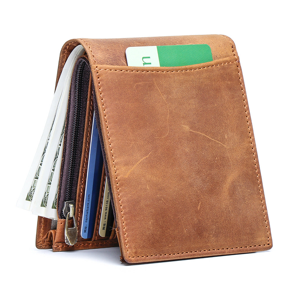 Porte-monnaie court homme de style nouveau fabriqué à partir de Cowhide plein grain avec plusieurs fentes de cartes