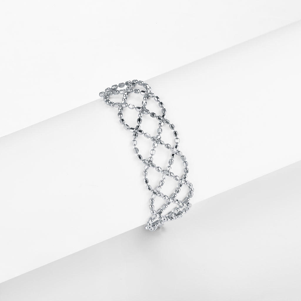 S925 Argent Sterling boucle de maille creuse 0,6g Ultra-léger 14-21mm réglable 8,4mm Large Plati