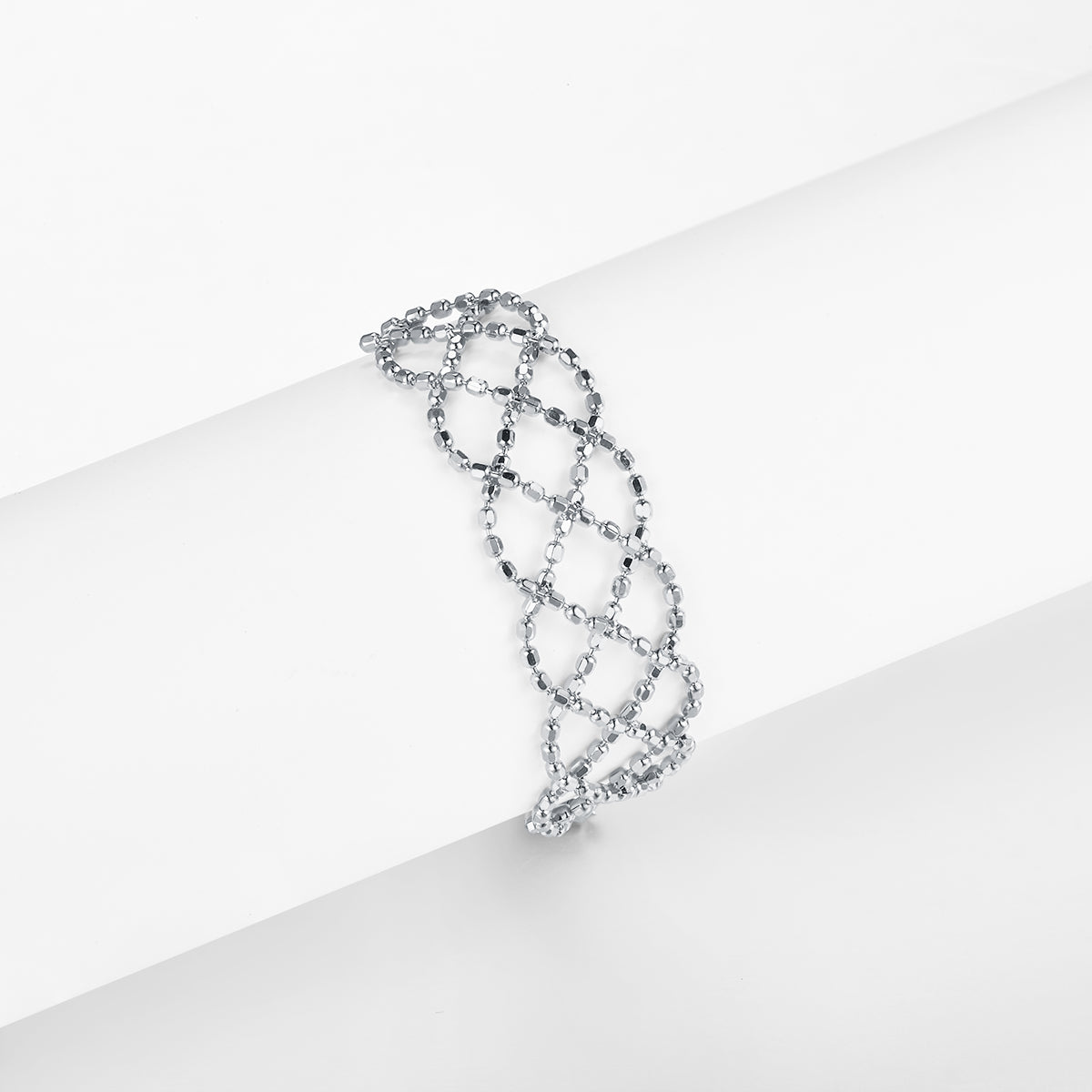 S925 Argent Sterling boucle de maille creuse 0,6g Ultra-léger 14-21mm réglable 8,4mm Large Plati