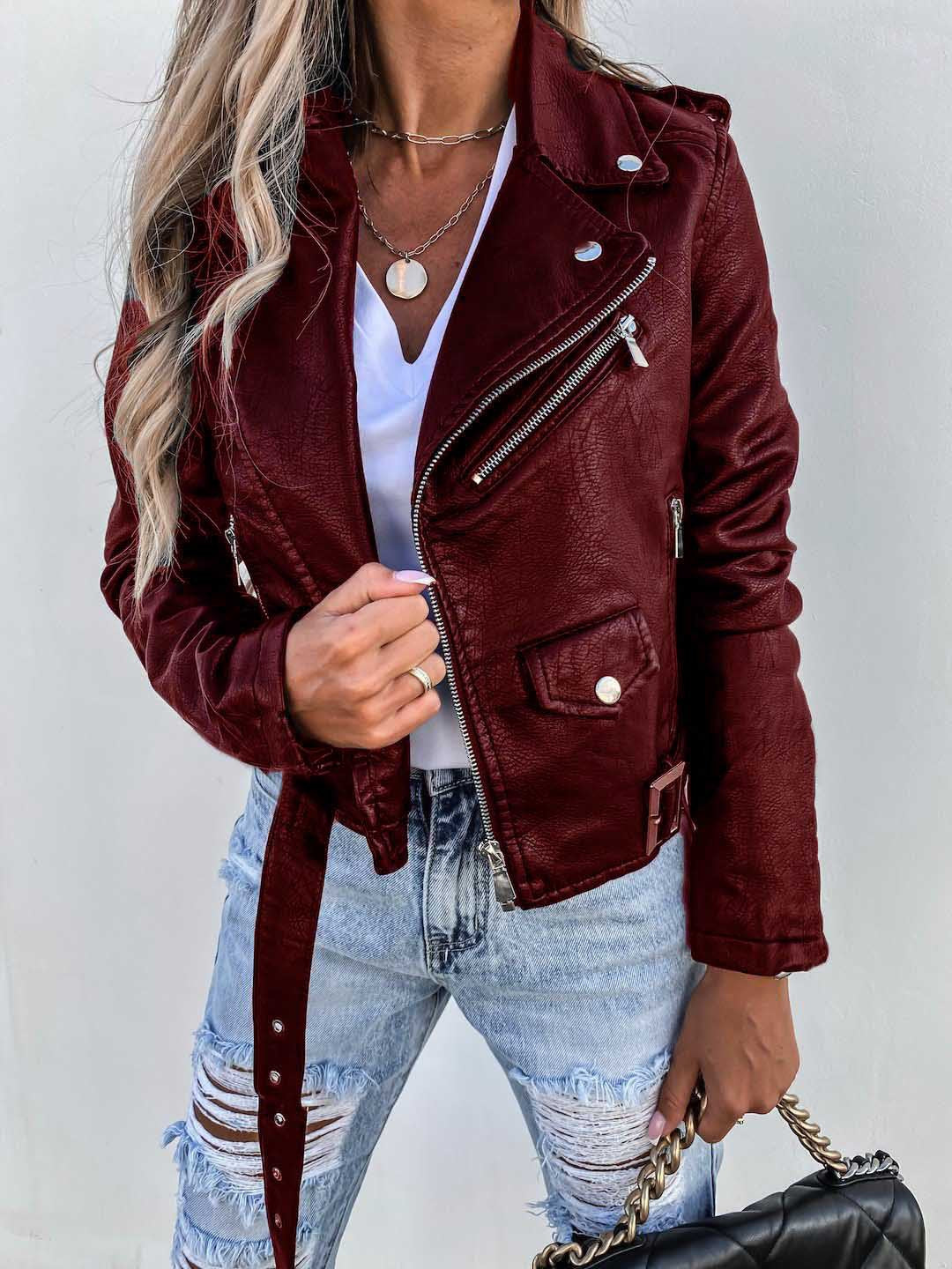 Veste Top PU en cuir zipper court
