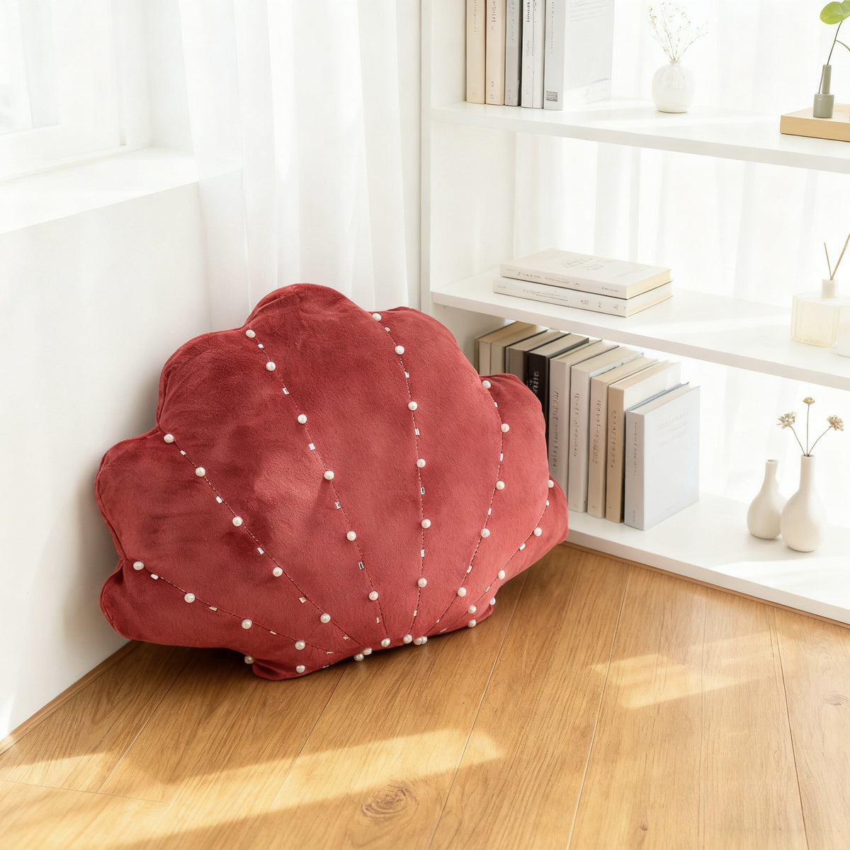 Perle Shell en forme d'oreiller en velours de lancer Coussin de nouveauté pour la chambre à coucher Canapé