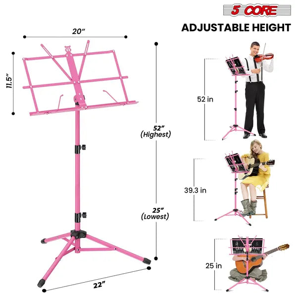5 Core Music Stand Ajustable Desktop Book Stands Portable Sheet Holder Tous métalliques pliables