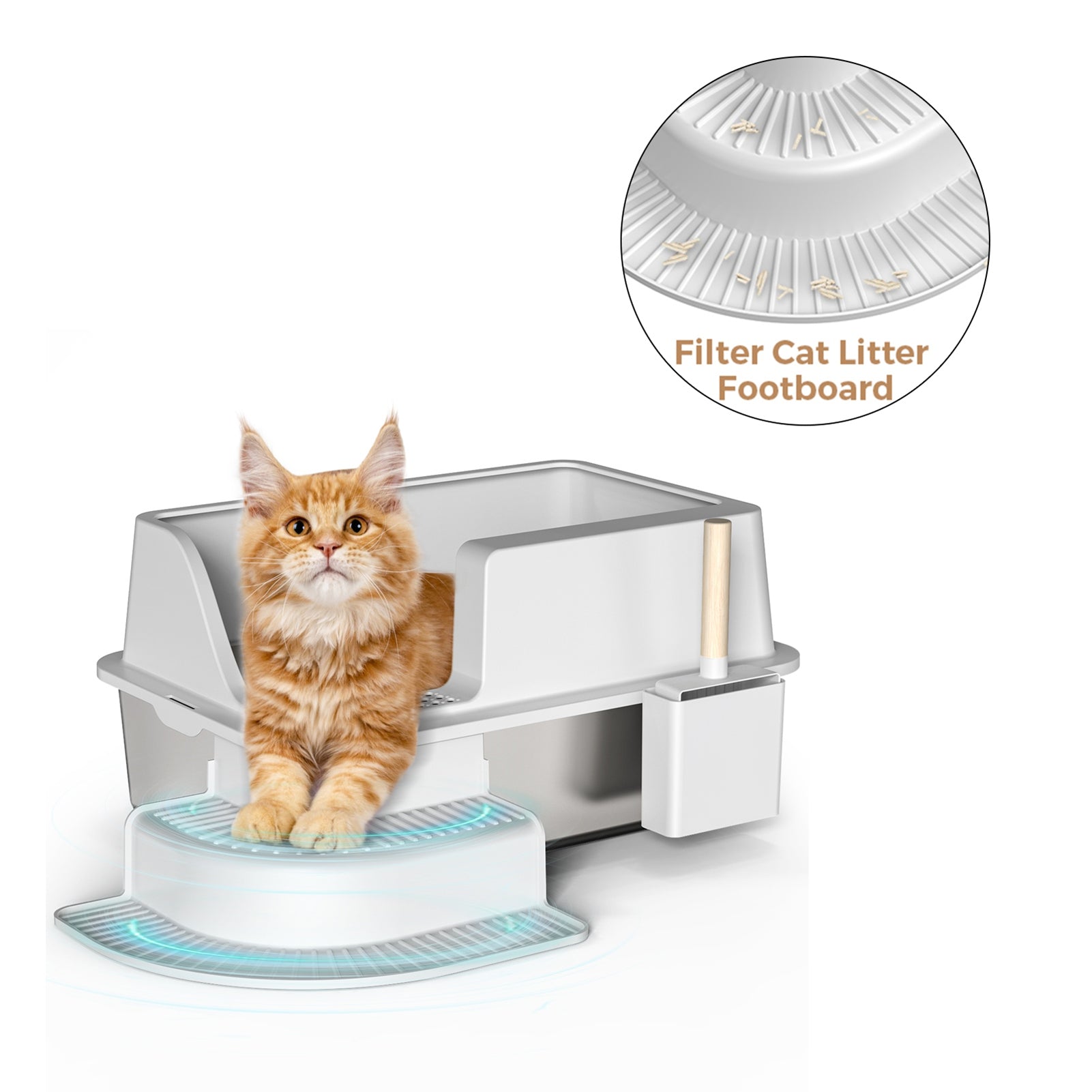 Boîte à litière semi-fermée de 30L avec pied de pied et boîte à litière en acier inoxydable Scoop