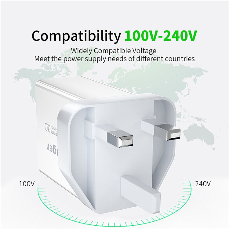 Chargeur de téléphone portable USB à trois ports 30WQC30