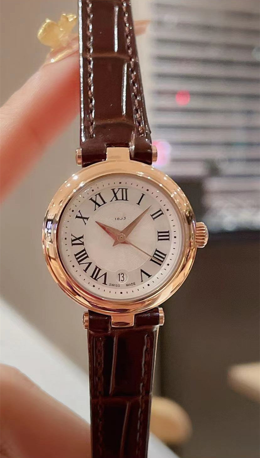 Bracelet en acier Quartz Petit cadran montre en cuir romain