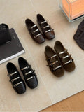 Femmes Metal Buckle Square Toe Mary Jane Ballet Flats