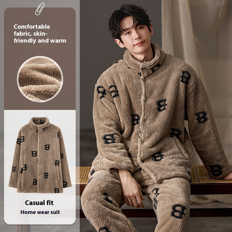 Pyjama homme plus taille longue manches vêtements de salon chauds