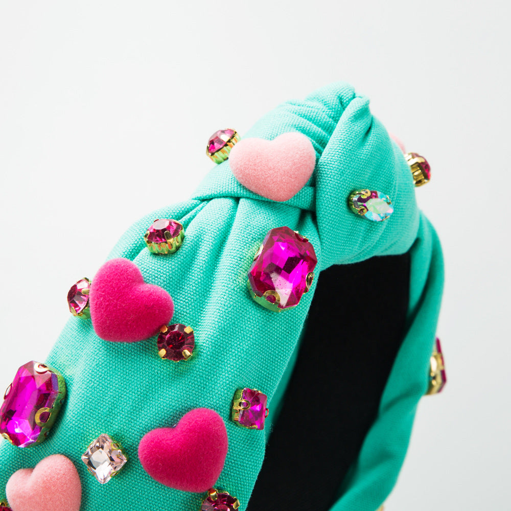 Baroque Saint Valentin tête de bande féminine en verre cousu à la main Charms Pierres gemmes Paillettes avec