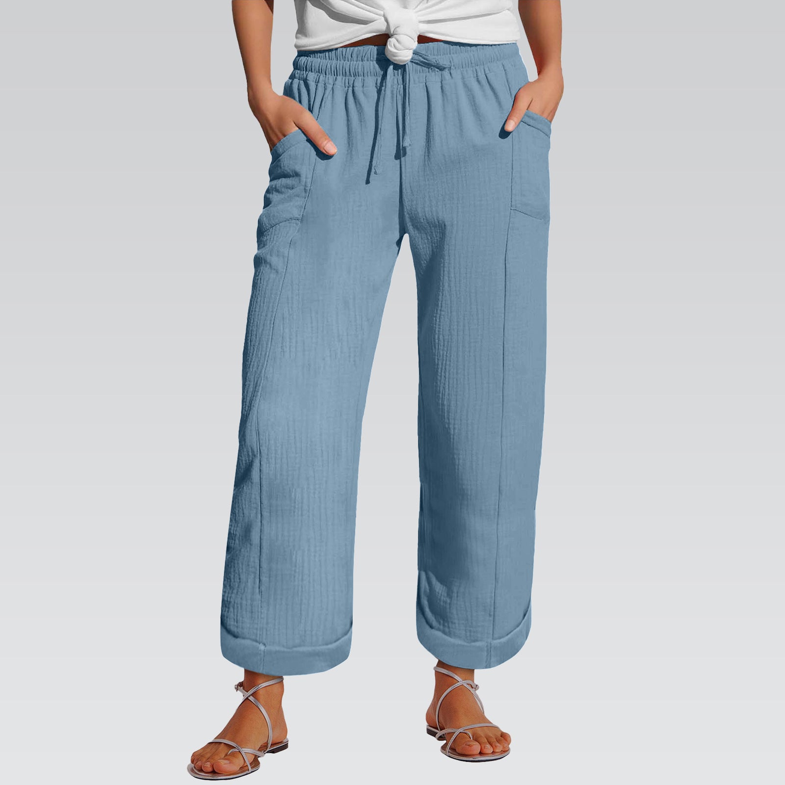 Pantalon à large jambe à ceinture haute taille pour femmes