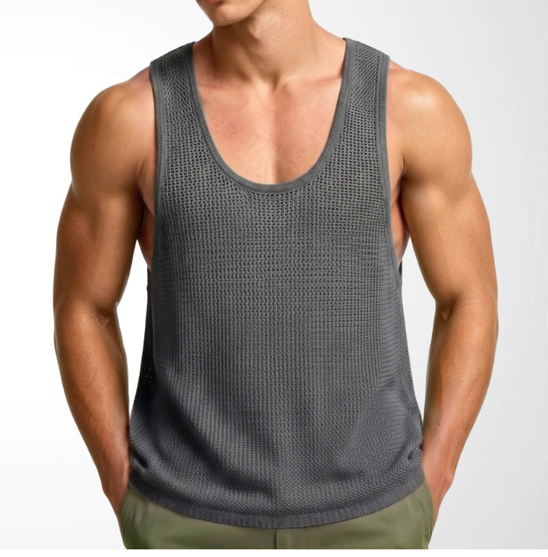 American Vintage Plus Taille Occasion Knit Hollow Out Tank Tops Pour Hommes Summer Fitness Direct F