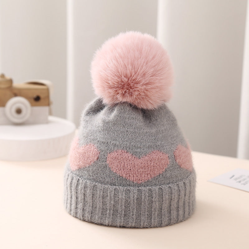 Chapeau de bébé Double couche Coeur Jacquard épais