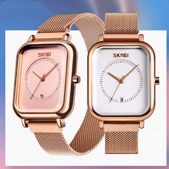 Hommes mode Square affaires Quartz étudiants hommes Mesh-Strap Imperméable calendrier montre