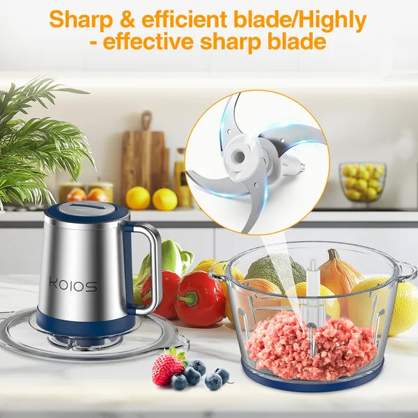 KOIOS Electric Food Chopper Processor Vegetables Meat Grinder Mixer 2L Clear Glass Bowl