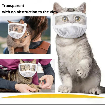 Chat Anti Bite Muselière Transparente Respirante Muselière Mesh Pour Grooming Nail Trimming Bain
