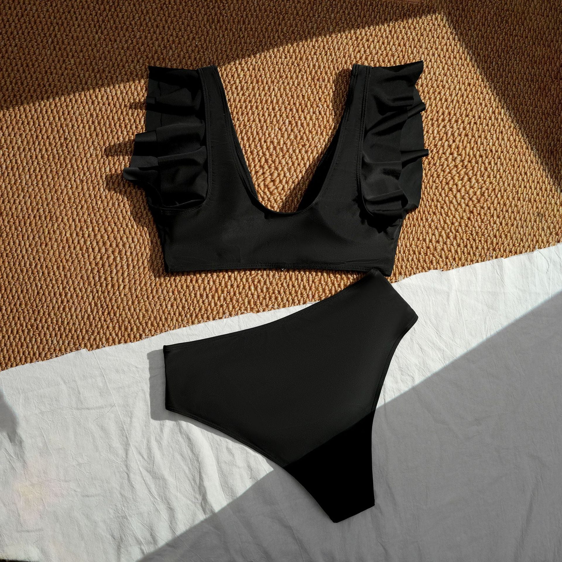 Maillot de bain à manches bandées à taille haute