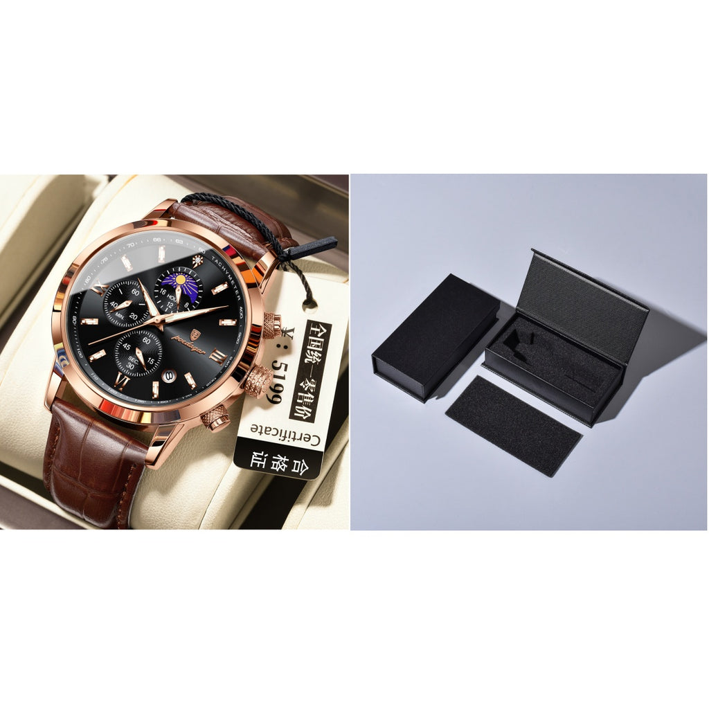 Montre homme avec phase lune et chronographe multifonction
