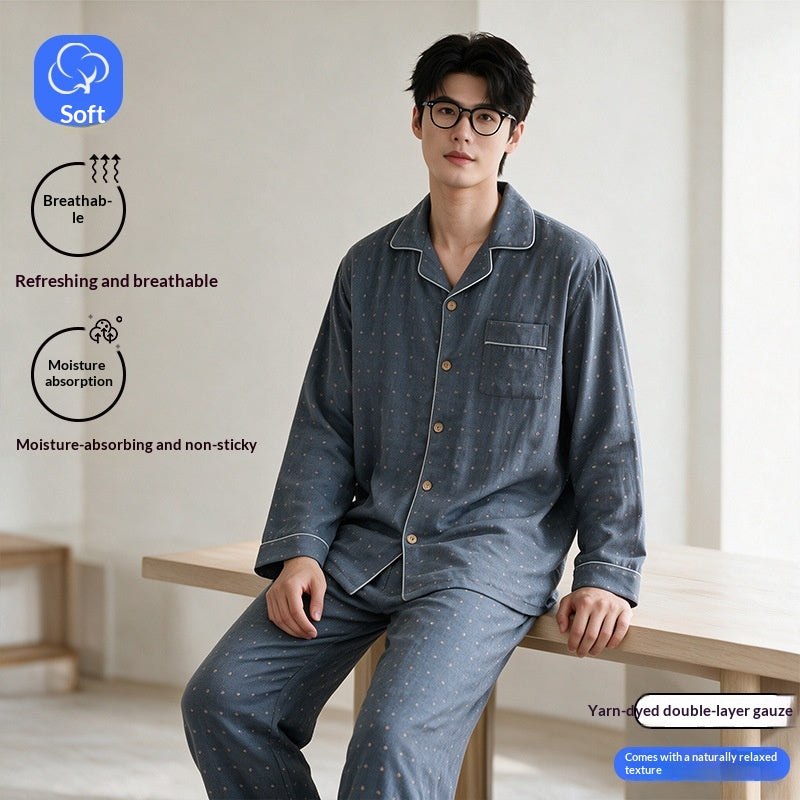 Vêtements de salon pour hommes en coton double couche Gauze
